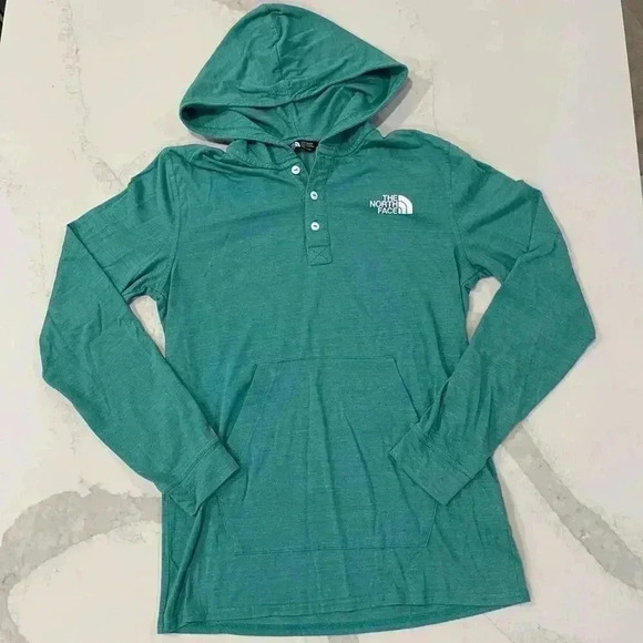 The North Face Hooded Henley Pullover LongSleeve Shirt Porcelain Green Men Small - Picture 1 of 6